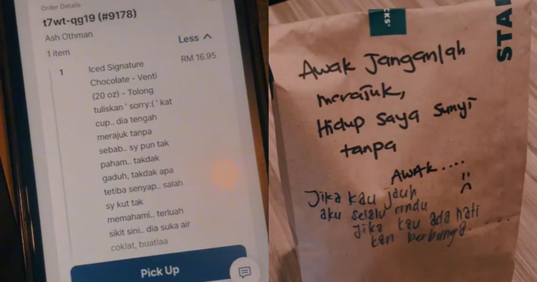 barista receives request to write “sorry“ on coffee cup, writes sweet apology note with poem instead!