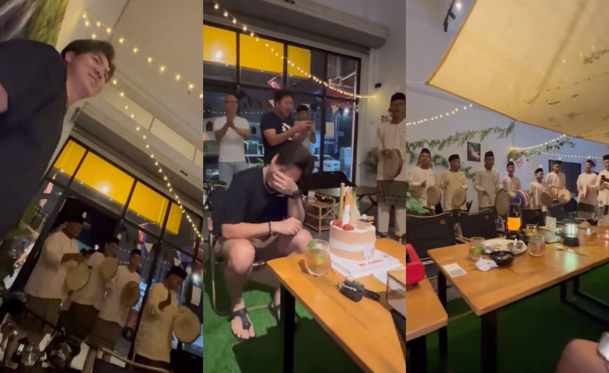 friends surprise m’sian chinese man on his birthday with kompang ensemble, netizens amused!