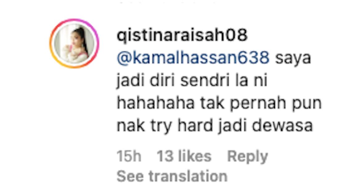 pelakon cilik qistina raisah dikecam netizen ‘try hard’ jadi dewasa
