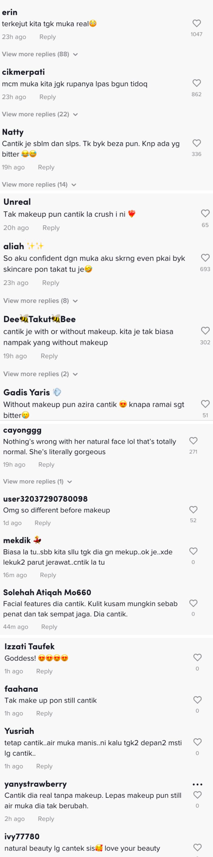 peminat terkejut lihat wajah azira shafinaz tanpa make-up