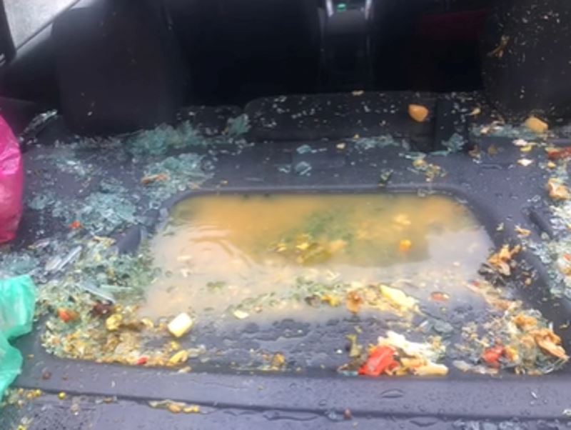 m’sian woman horrified to see car trashed and windscreen smashed after neighbor throws rubbish from top floor