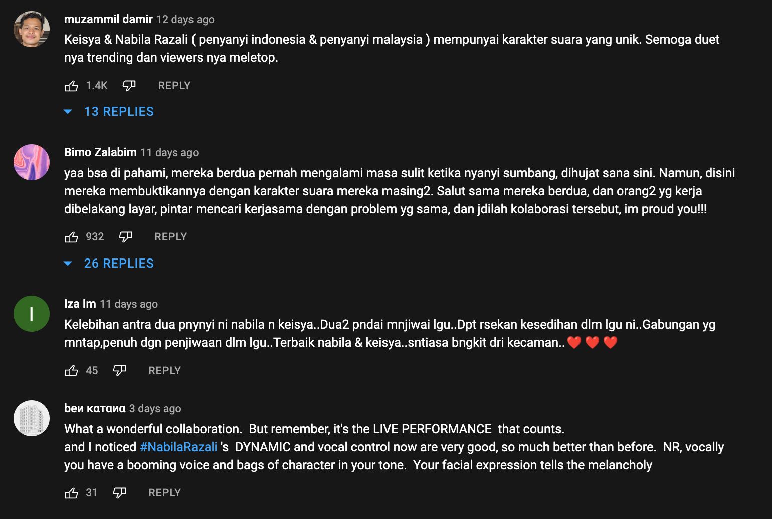 gabungan suara nabila razali & keisya levronka raih pujian netizen malaysia-indonesia