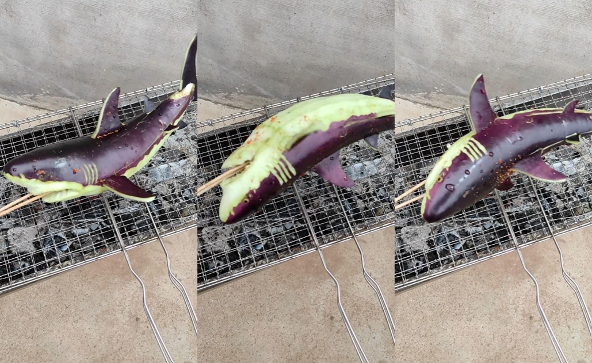 netizens shocked after video of baby shark being grilled went viral! turns out it was only brinjal