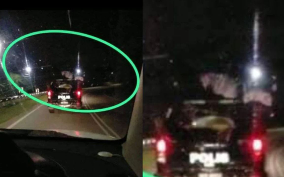 “it's just hitchhiking!” photos of ‘hantu pocong’ on top of police vehicle went viral online
