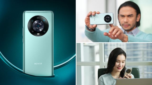 Collage of images featuring the HONOR Magic4 Pro, Norman Hakim and Joanne Yew