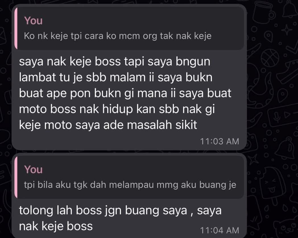  m’sian takes kind boss for granted, fired for always being late to work