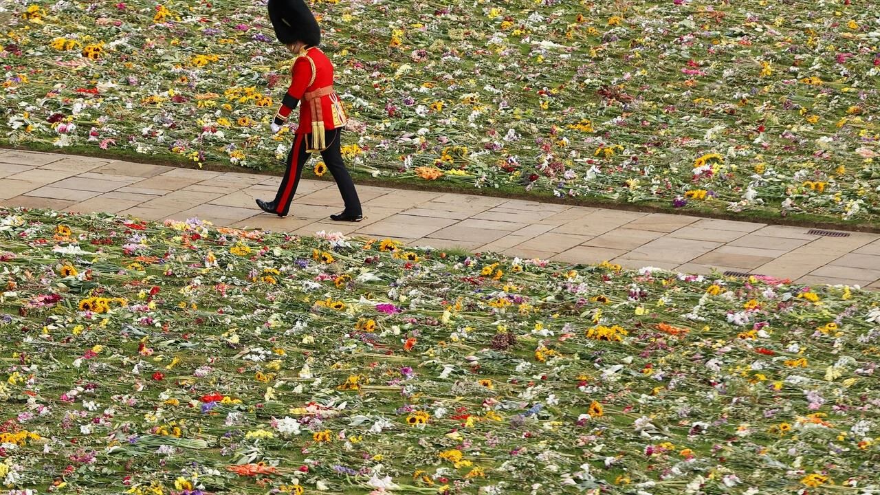 flowers that was left for queen elizabeth to be composted and re-used in public parks