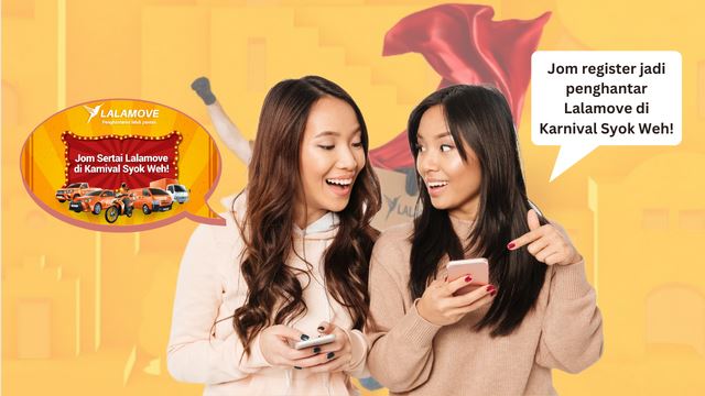 dua wanita teruja dengan booth lalamove karnival syok weh