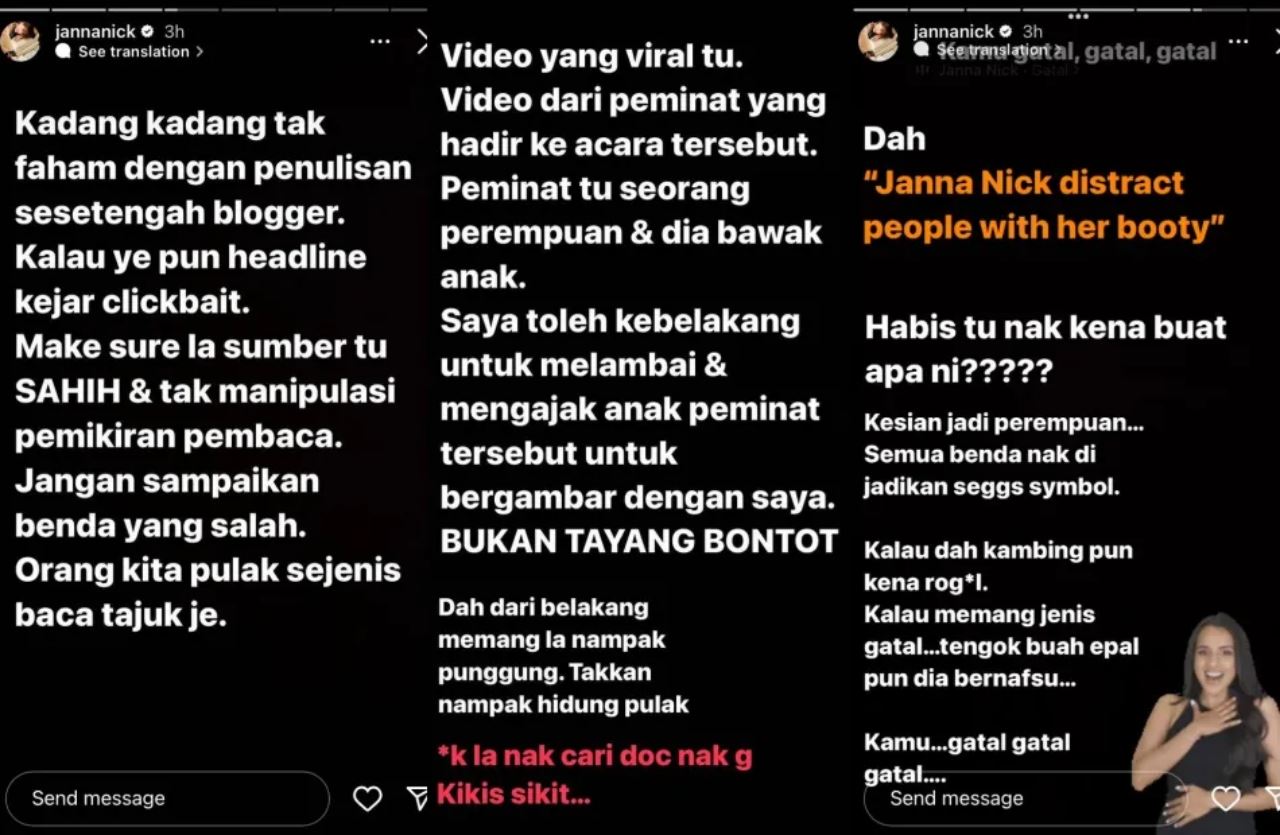 ‘‘bukan tayang, dah dari belakang, takkan nampak hidung pula,’’ – janna nick