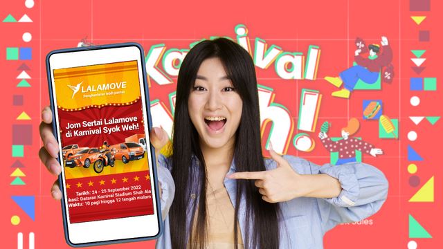 wanita teruja untuk ke booth lalamove karnival syok weh