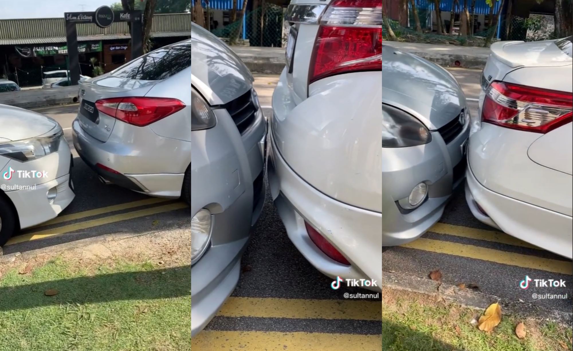 car parallel park in between two other cars that was parked too closely, netizens amused