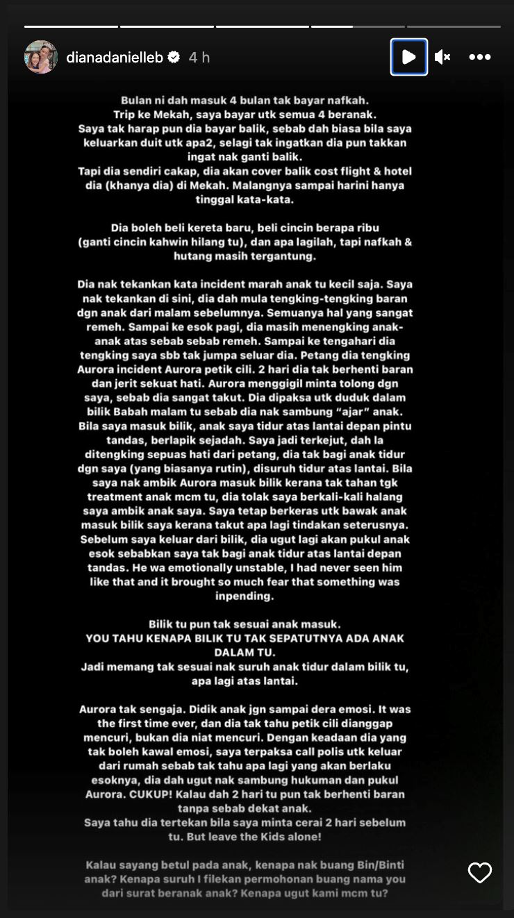 4 bulan farid tak bayar nafkah, “saya tahu dia tertekan bila saya minta cerai,” – diana danielle