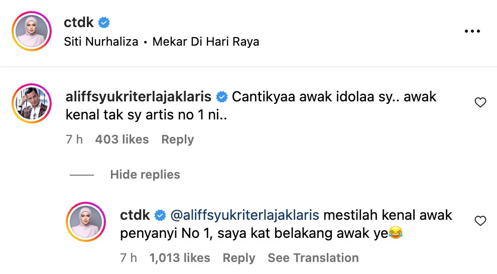 siti nurhaliza 'akui' aliff syukir penyanyi nombor satu malaysia