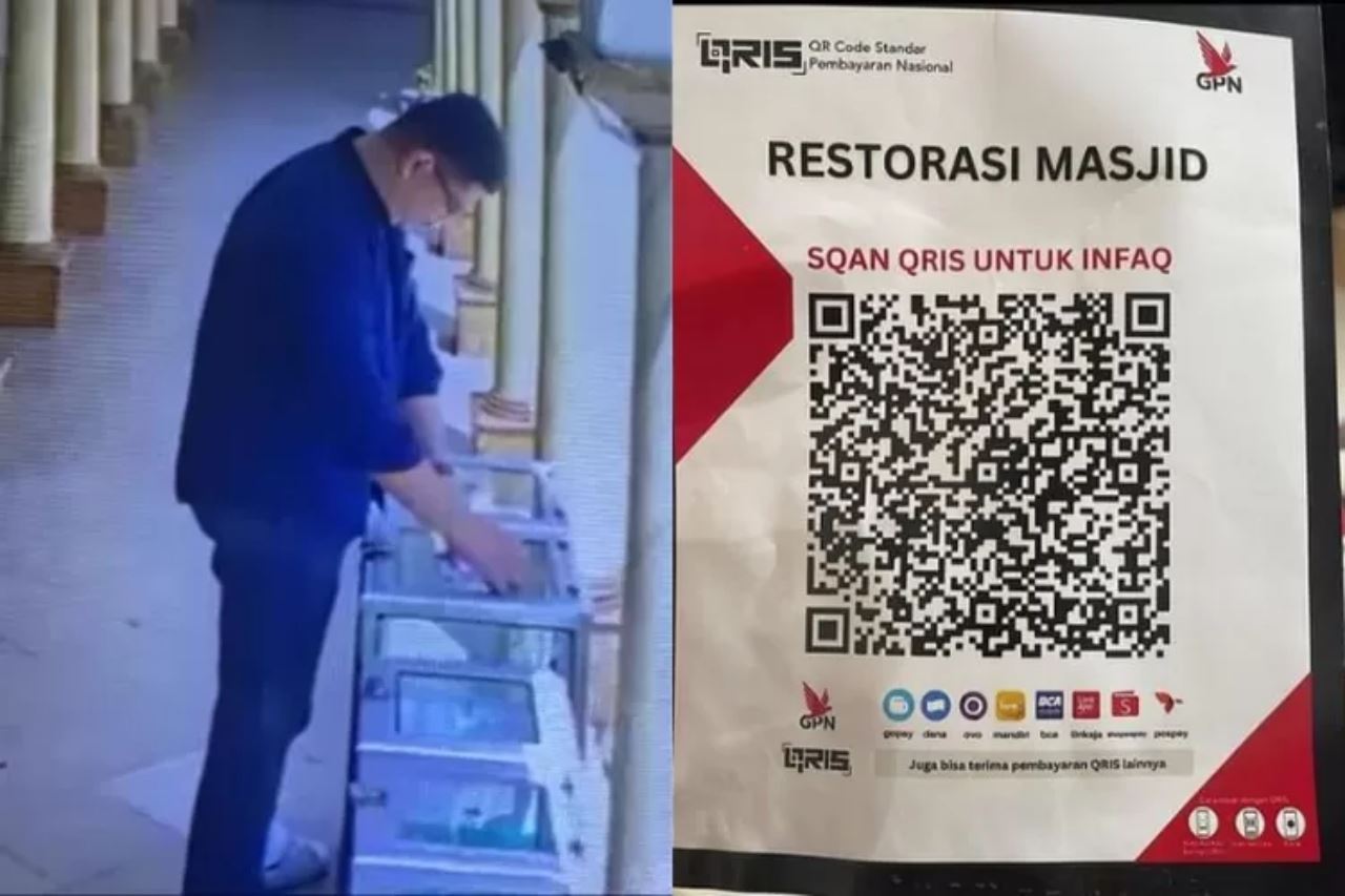 lelaki tukar kod qr tabung masjid dengan kod qr akaun bank sendiri