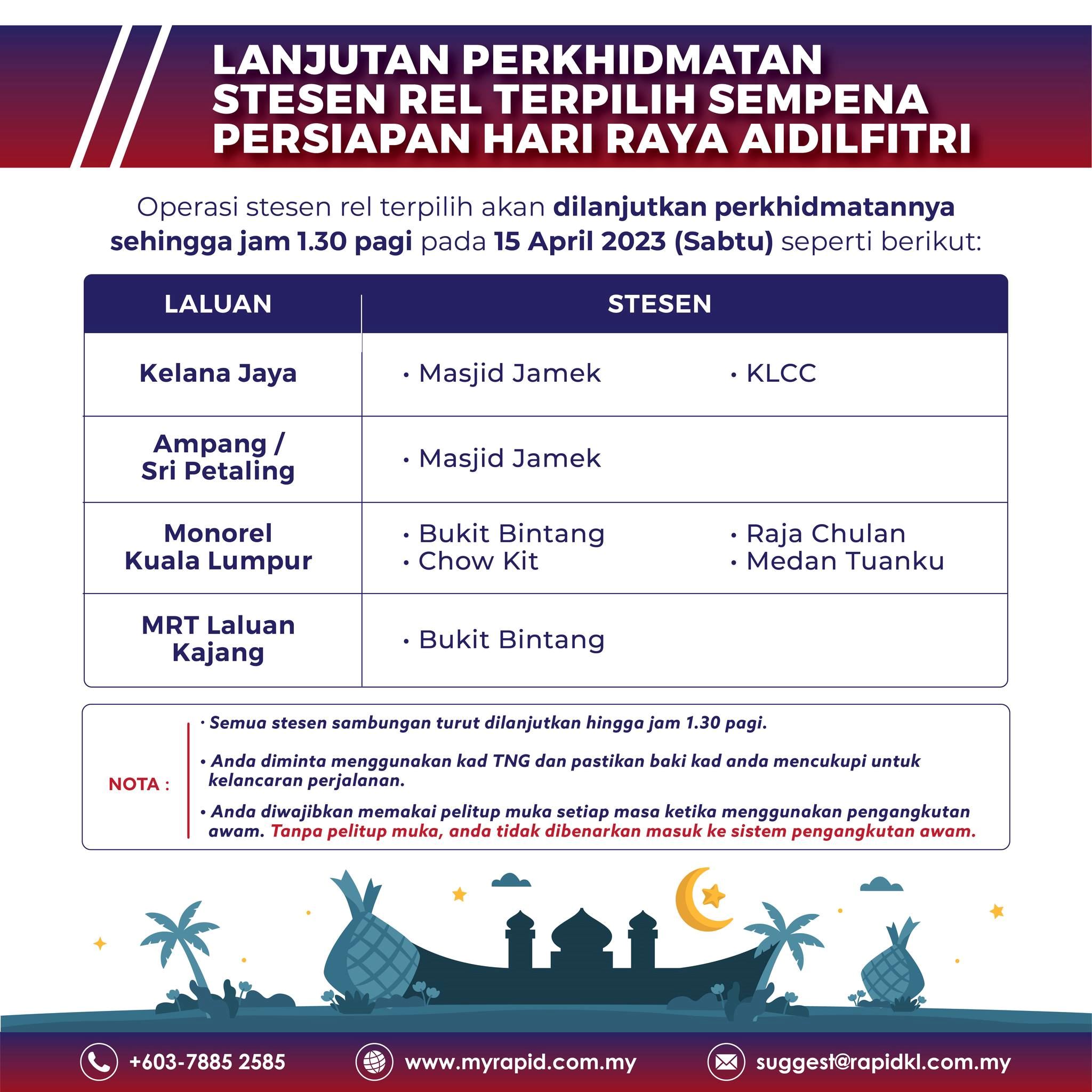 boleh buat persiapan raya, rapid rail lanjut waktu operasi stesen terpilih hingga 1.30 pagi