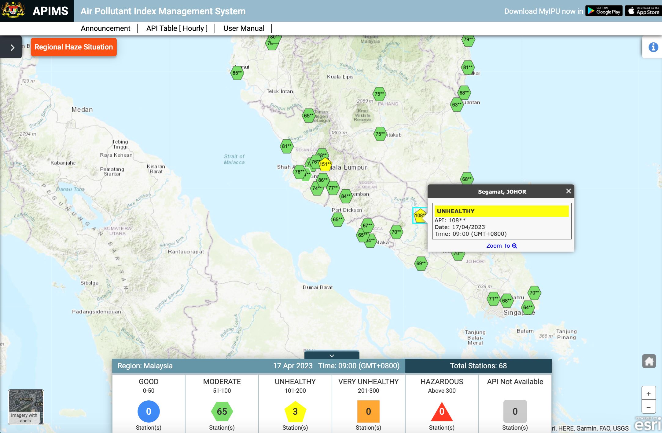 cheras dan segamat antara kawasan catat bacaan ipu tidak sihat hari ini