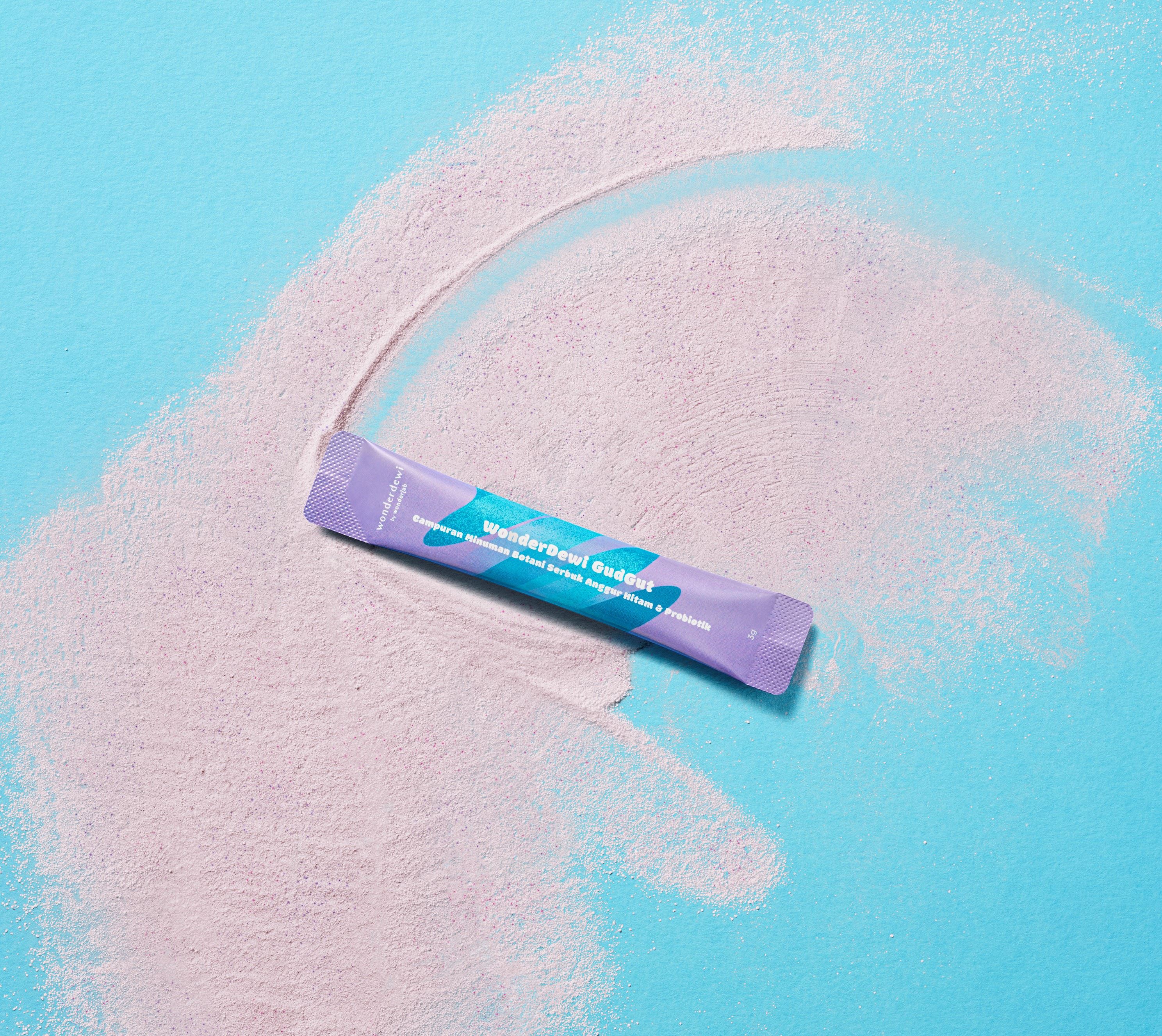 a sachet of WonderDewi GudGut probiotic powder