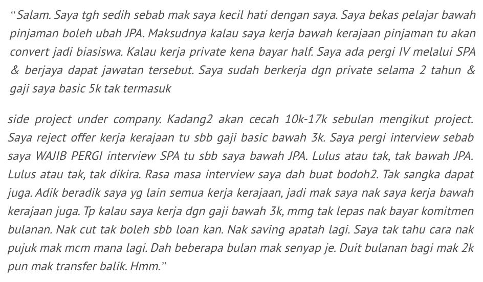 mak kecewa anak kerja swasta gaji rm10,000, tetap mahu anak kerja kerajaan