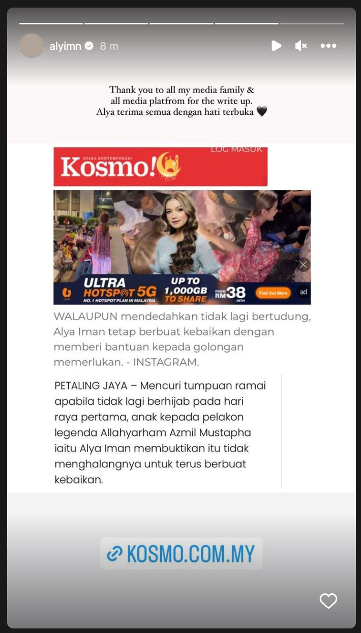 “saya cuma mahu tunjukkan diri yang sebenar,” alya iman selesa tak bertudung