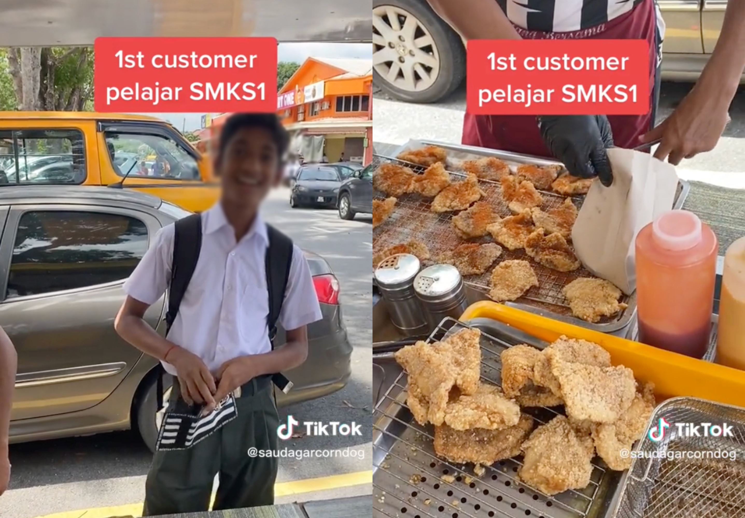 famous “abang corndog” gives free fried chicken to student who is his first customer, m’sians touched! 