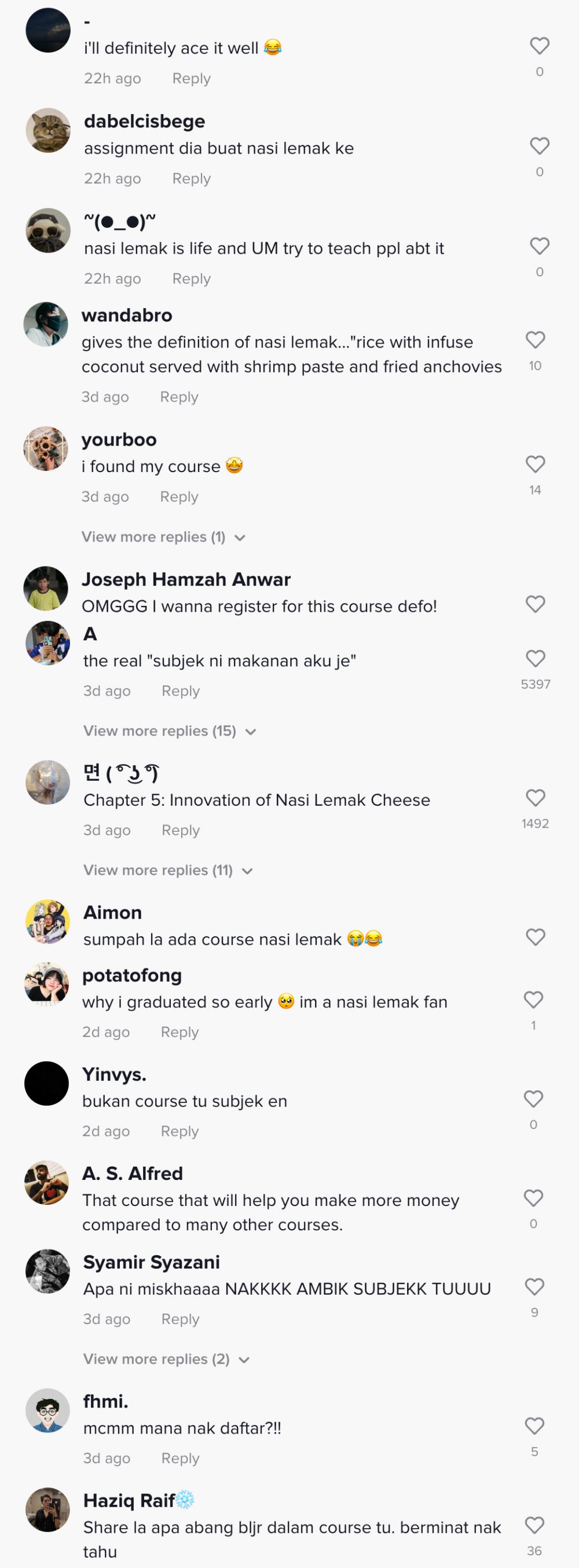 netizen teruja lihat ada subjek nasi lemak ditawarkan di universiti malaya