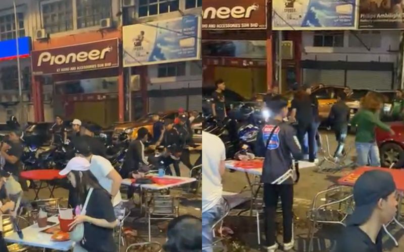 pelanggan ketakutan geng motosikal bergaduh, siap baling kerusi