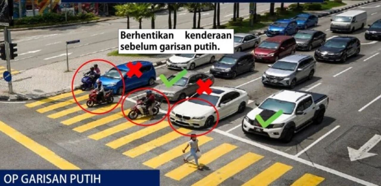 denda rm2 ribu, penjara 6 bulan jika terlajak berhenti lebih garisan putih