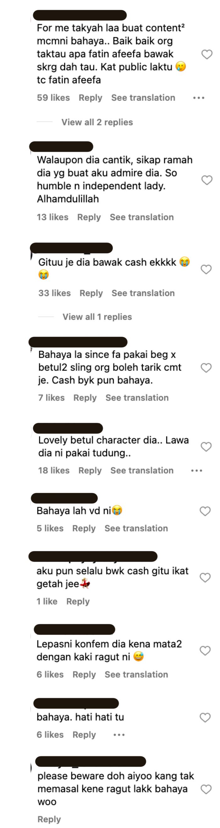 peminat risau keselamatan fatin afeefa lepas buat content selongkar beg tangan