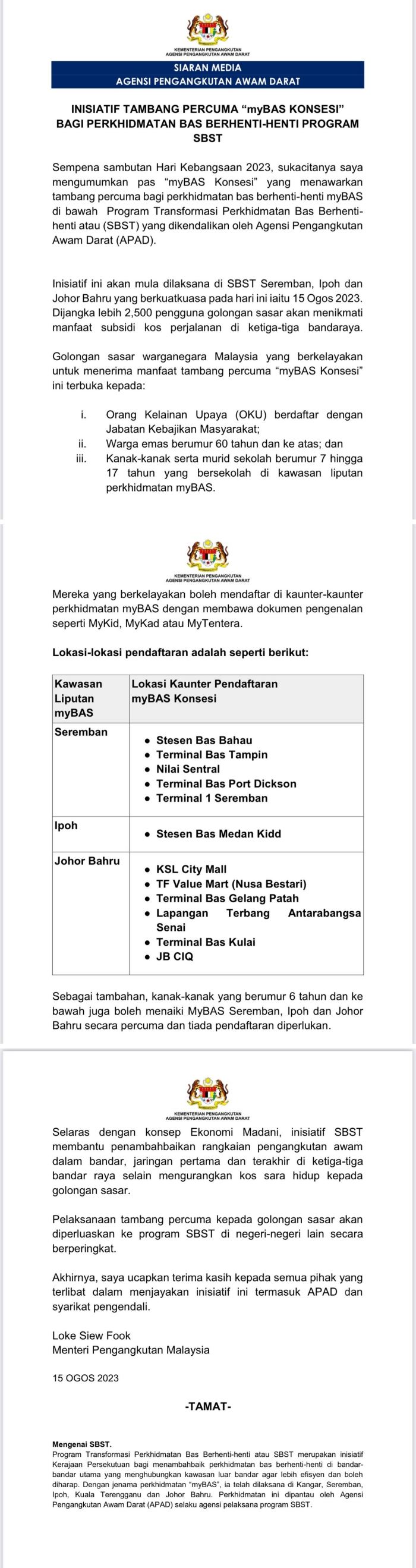 tambang percuma bas henti-henti buat oku, warga emas dan pelajar sekolah