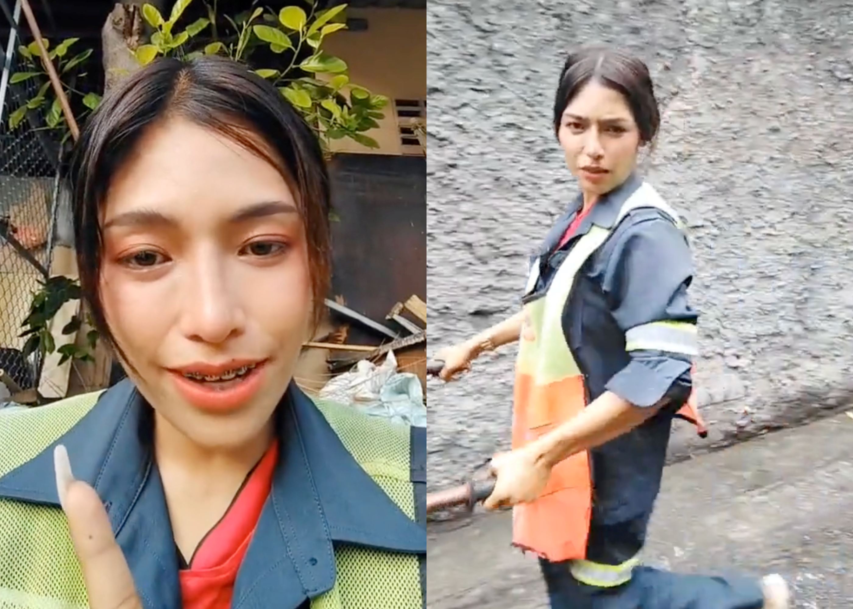 confidently wears makeup, thai woman earns the title of the most beautiful garbage collector