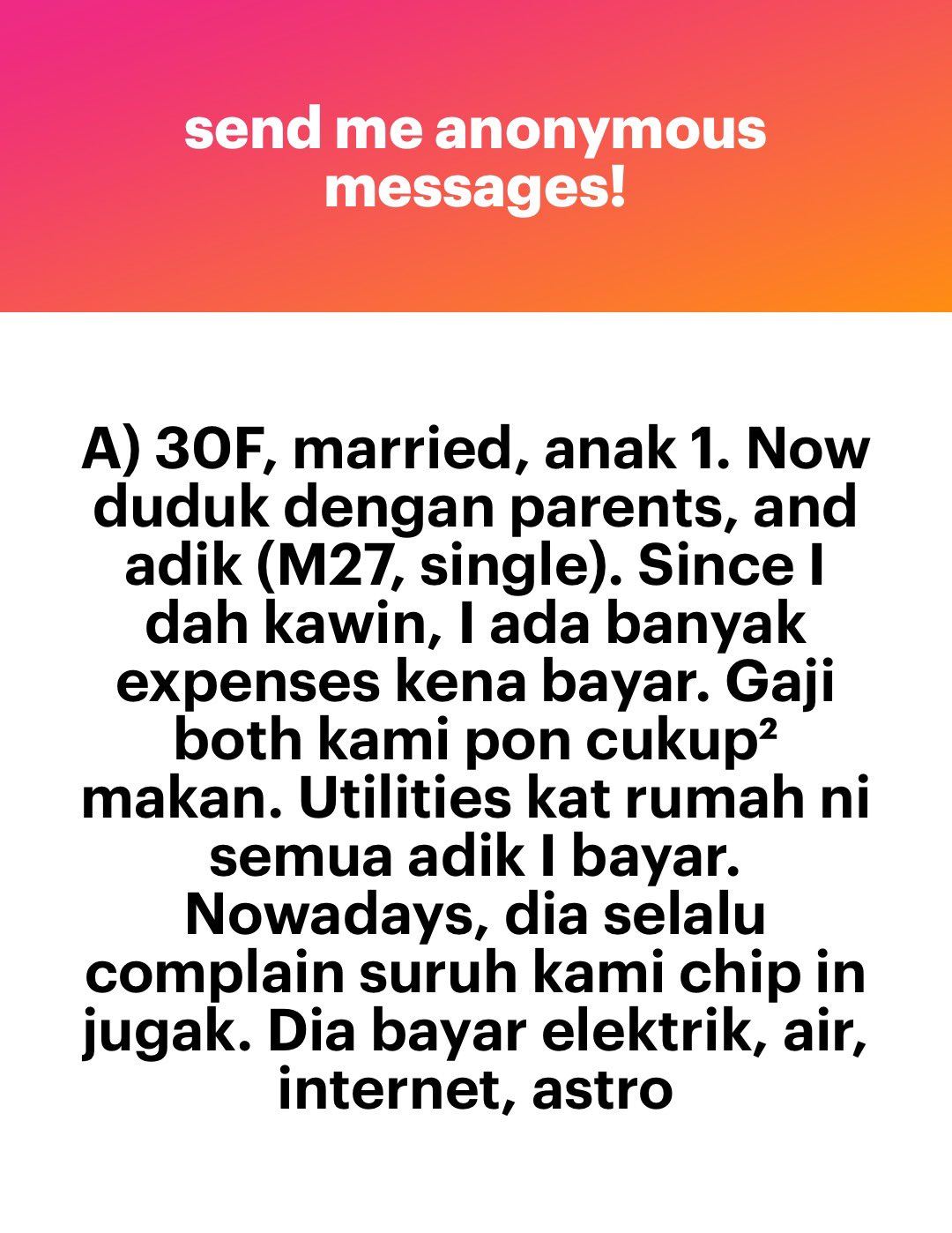 married woman draws criticism for seeking sibling's financial support while still living with parents