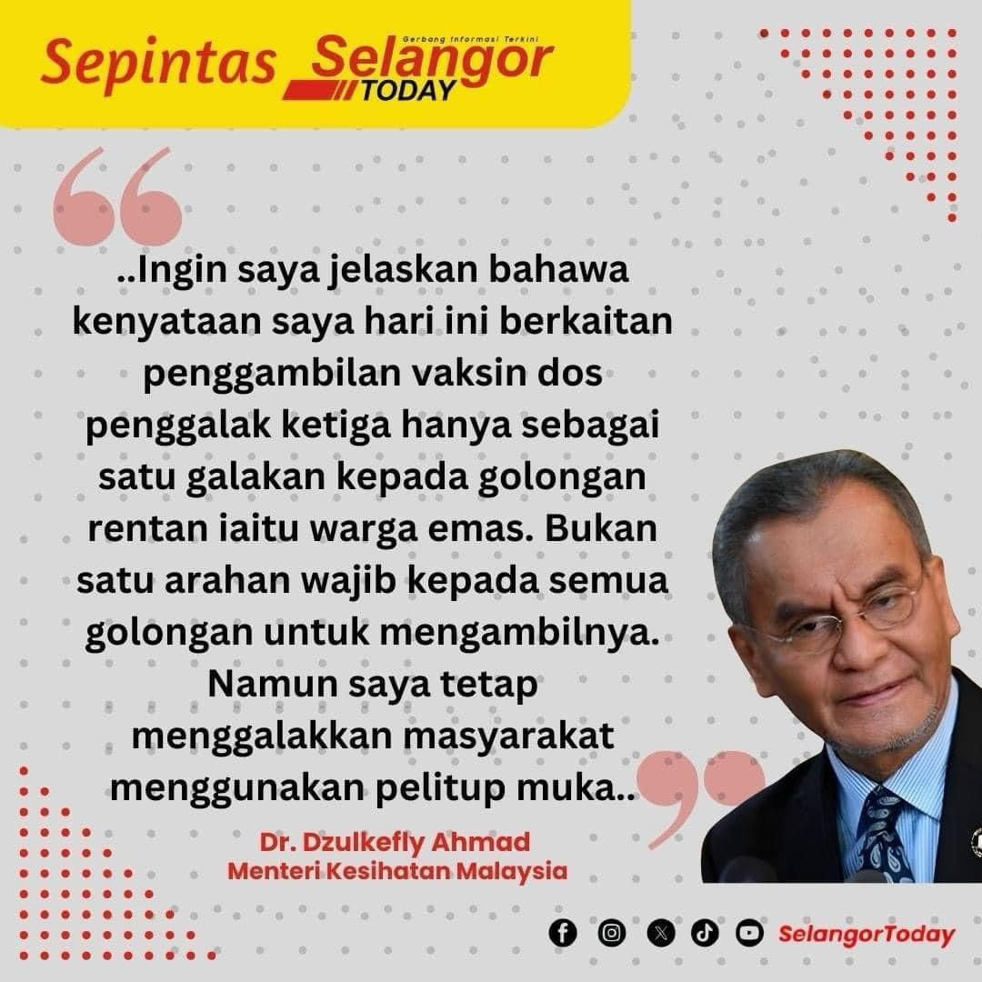 dr. dzul nafi bakal keluar arahan wajib dos penggalak ketiga, hanya galak pada warga emas