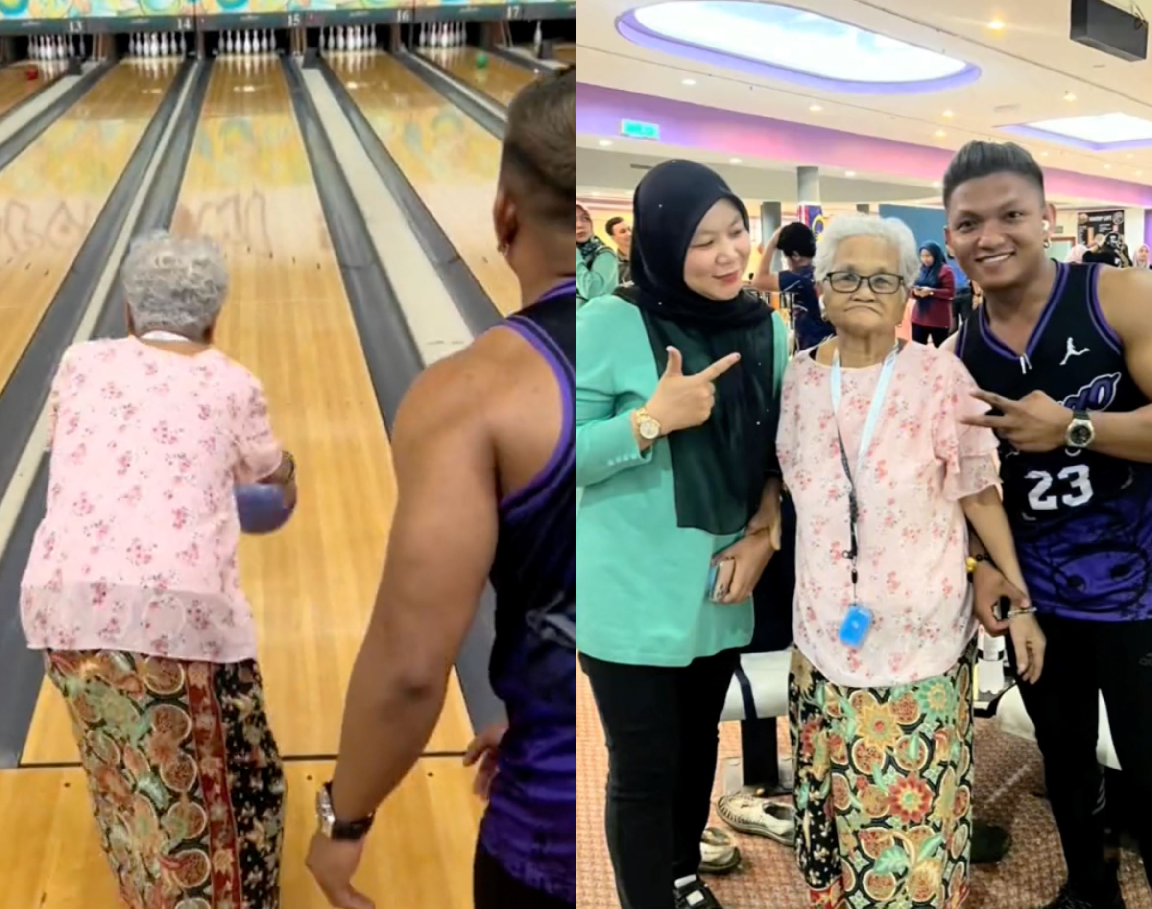 heartwarming! bowling alley in kedah cheers for grandma who knocks out 9 pins