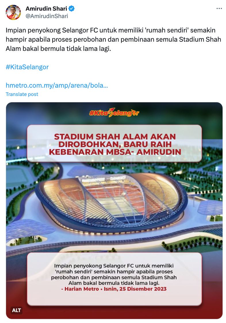 stadium shah alam akhirnya dapat ‘green light’ untuk dirobohkan, selangor fc bakal ada ‘rumah sendiri’