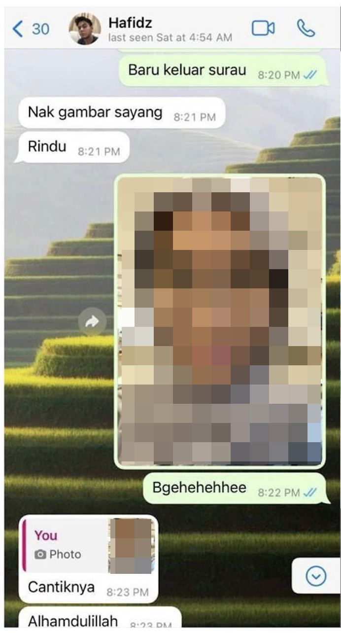 netizen dedah mesej hafidz dengan wanita didakwa ‘penyondol’, siap panggil sayang!