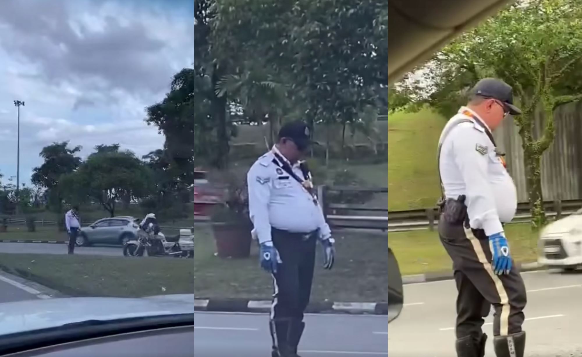 m’sians worried after video of abang polis falling asleep while standing went viral, pdrm explains