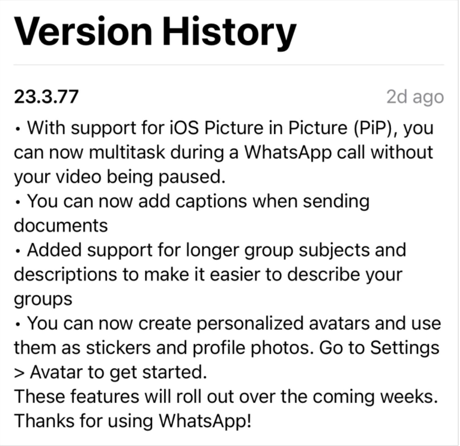 ios版whatsapp新增4大功能！支持视频画中画！