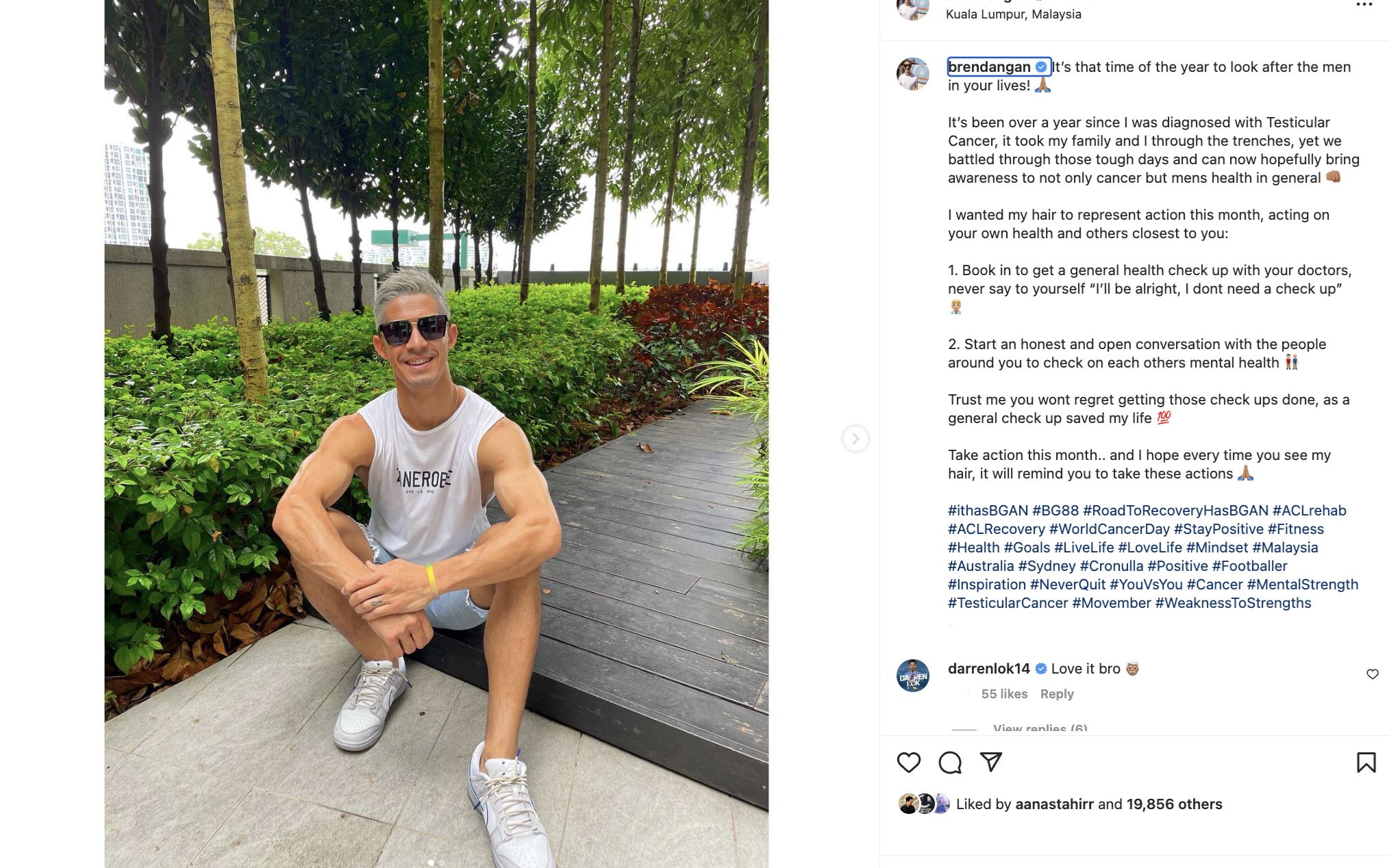 pemain harimau malaya, brendan gan hidap kanser testis, netizen tiup kata semangat!