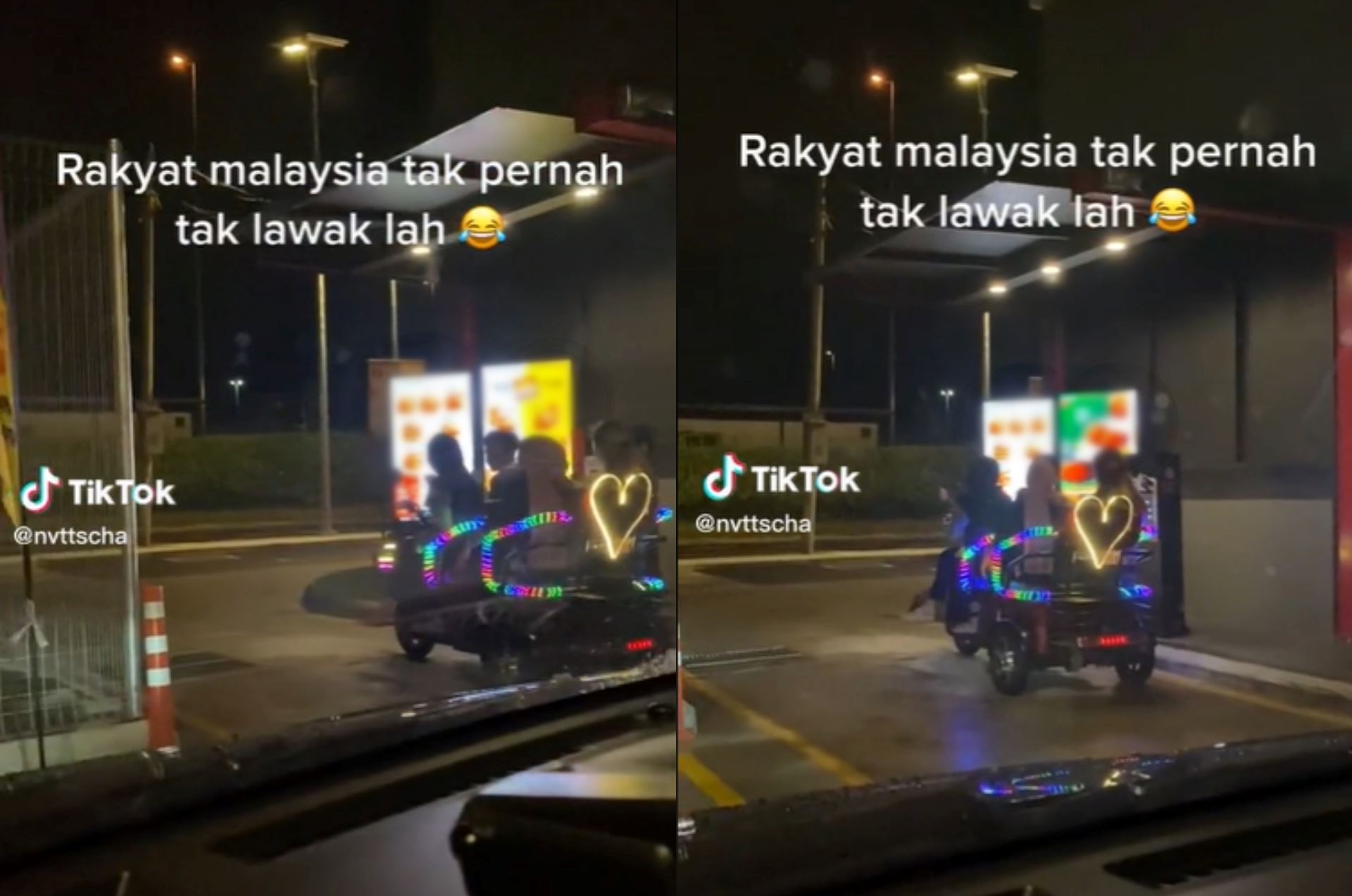  video of rented bicycle with bright lights ordering food at drive-through went viral, m’sians amused