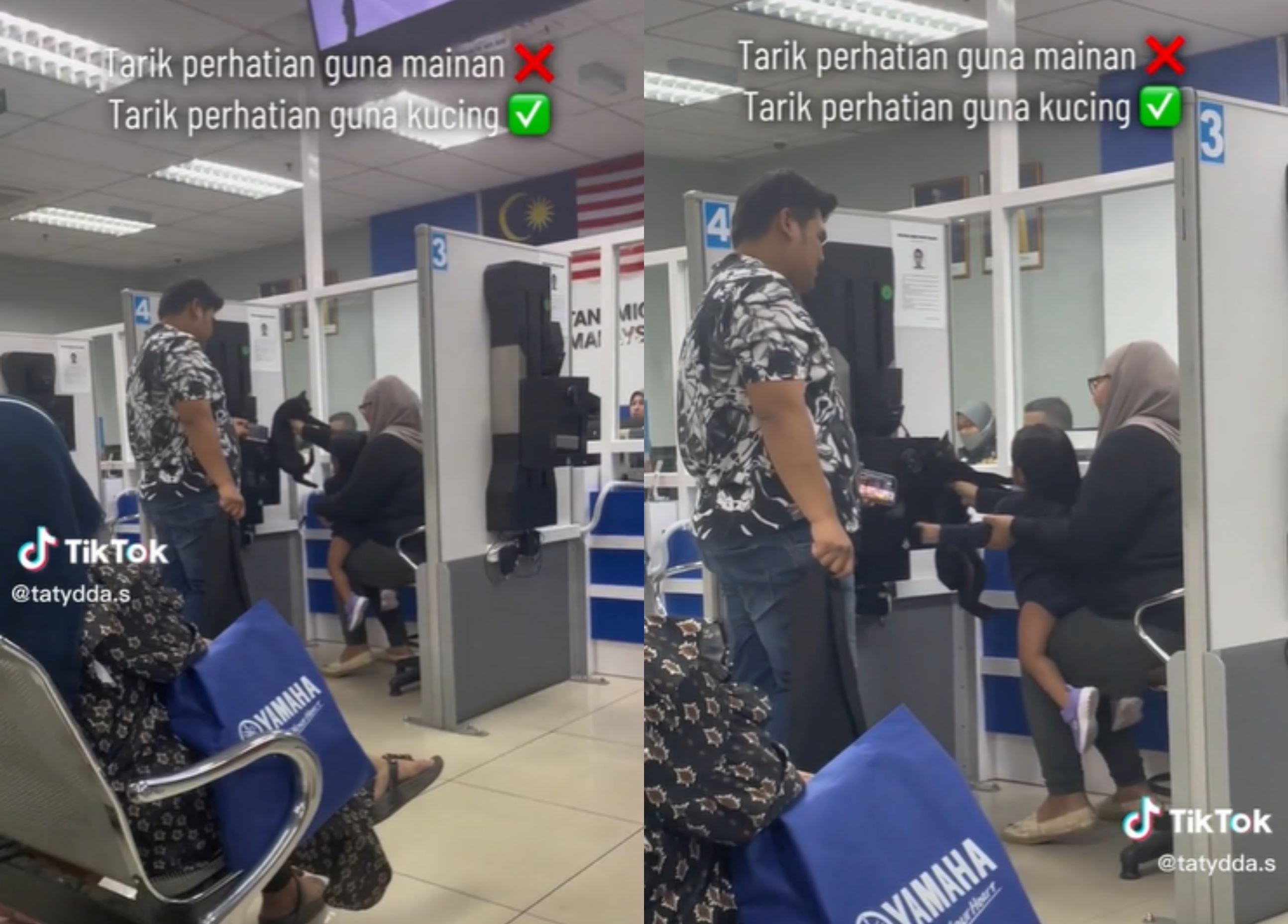 cute! mother uses cat to get her baby’s attention while taking passport photo at immigration office