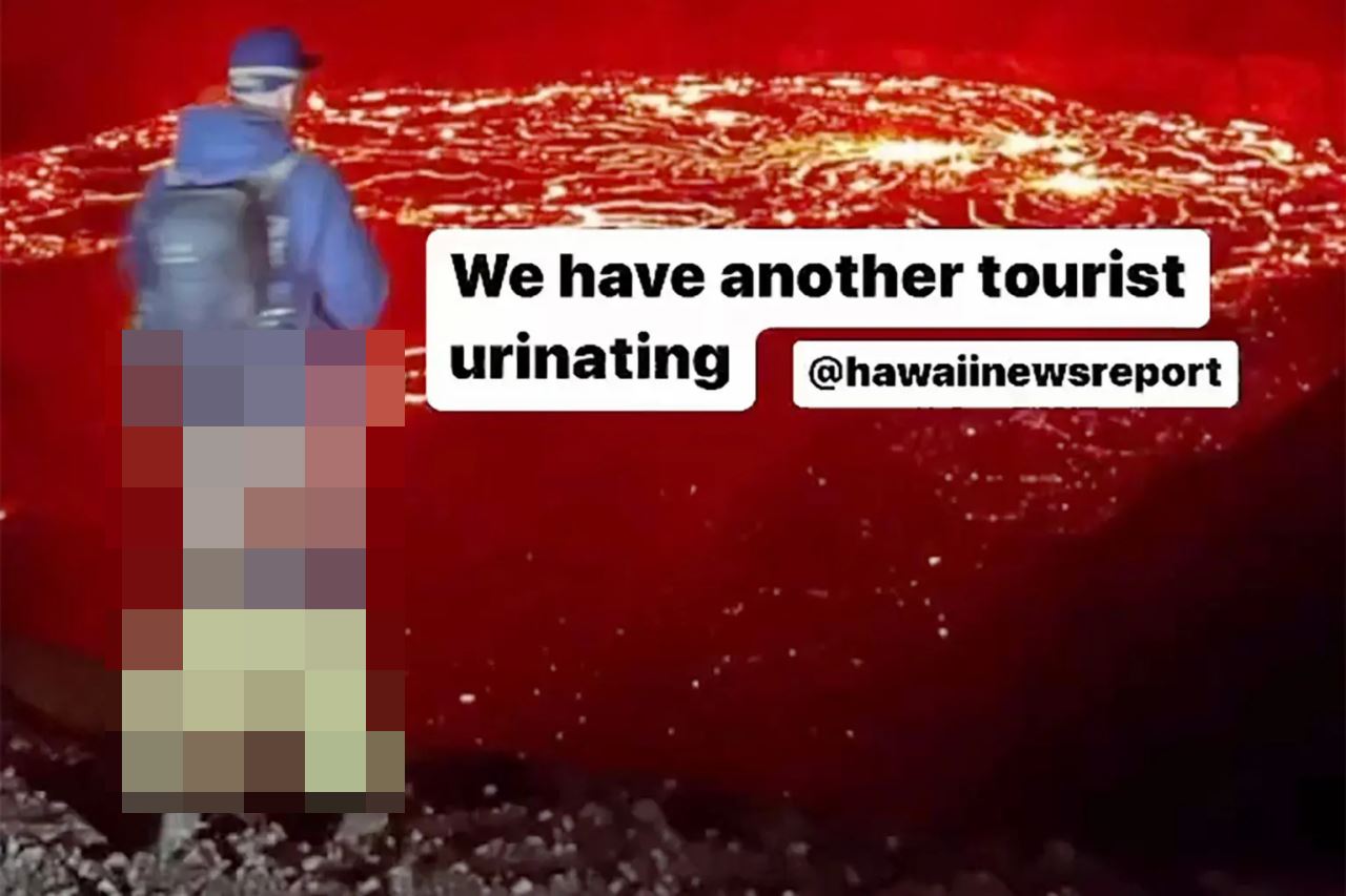 lelaki ini dikecam buang air kecil dalam kawah gunung berapi meletus