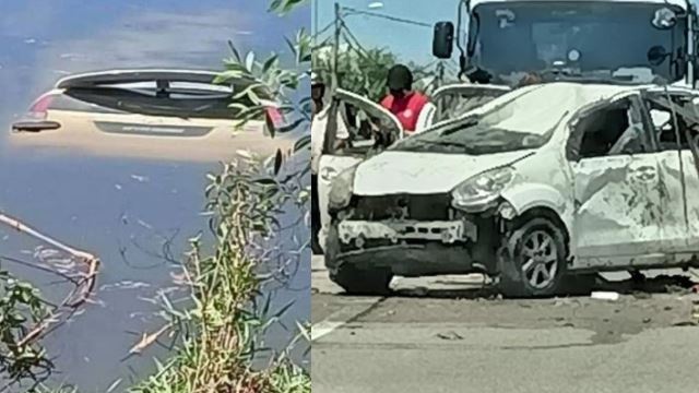 kereta ‘king’ terjunam ke dalam tasik, tiga mangsa syukur terselamat