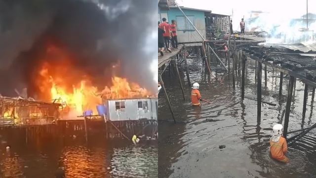 penduduk cemas, 17 rumah setinggan atas air musnah dijilat api