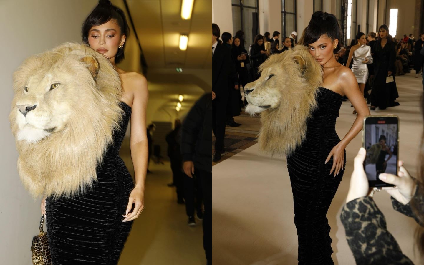 kylie jenner tampil dengan fesyen kepala singa pada baju