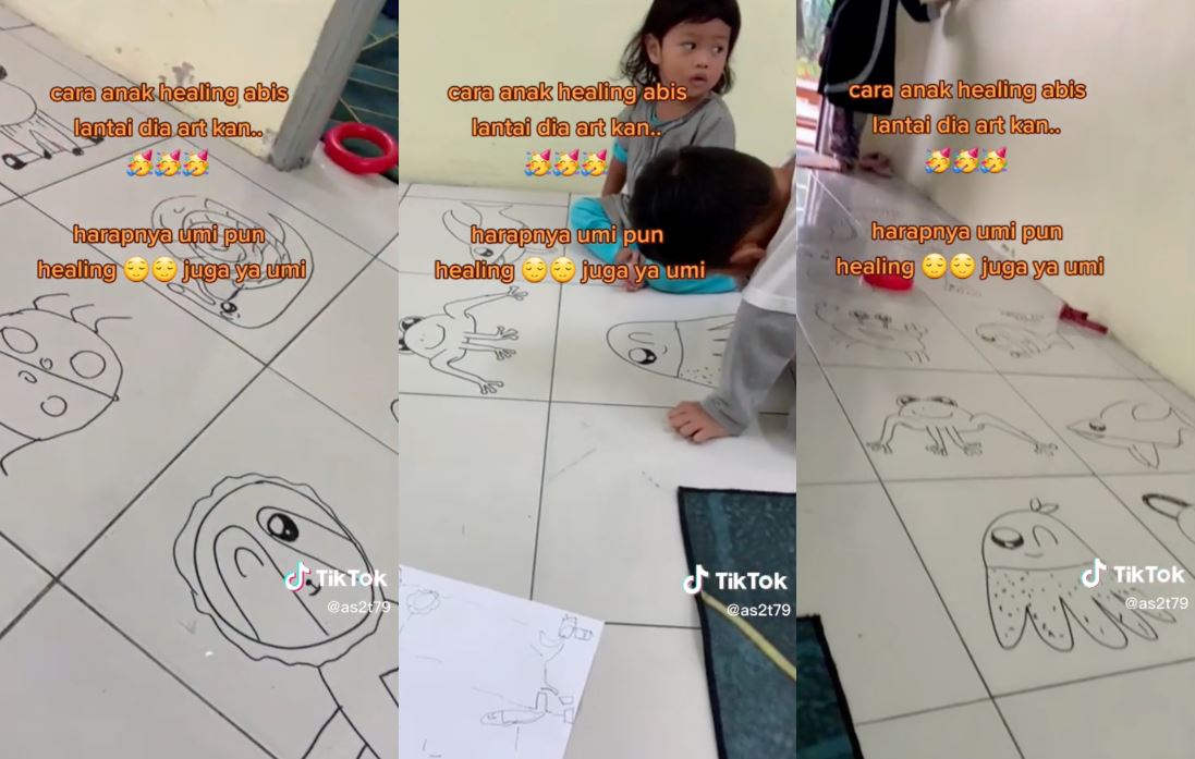 video of young boy doodling on the floor with permanent marker went viral, netizens praise his beautiful drawing!