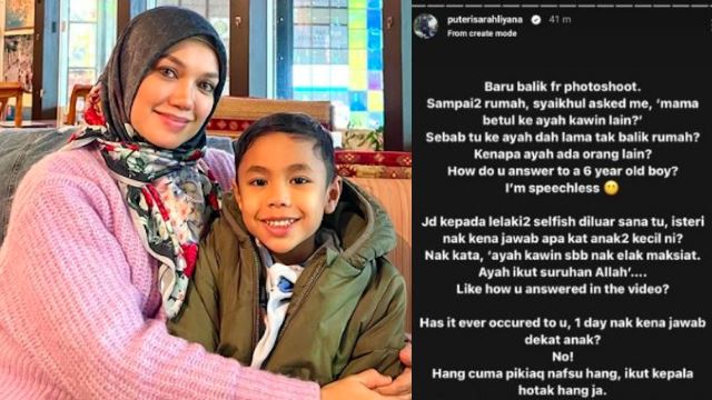 puteri sarah terpaku anak lelakinya persoal status perkahwinan - “mama betul ke ayah kahwin lain?”