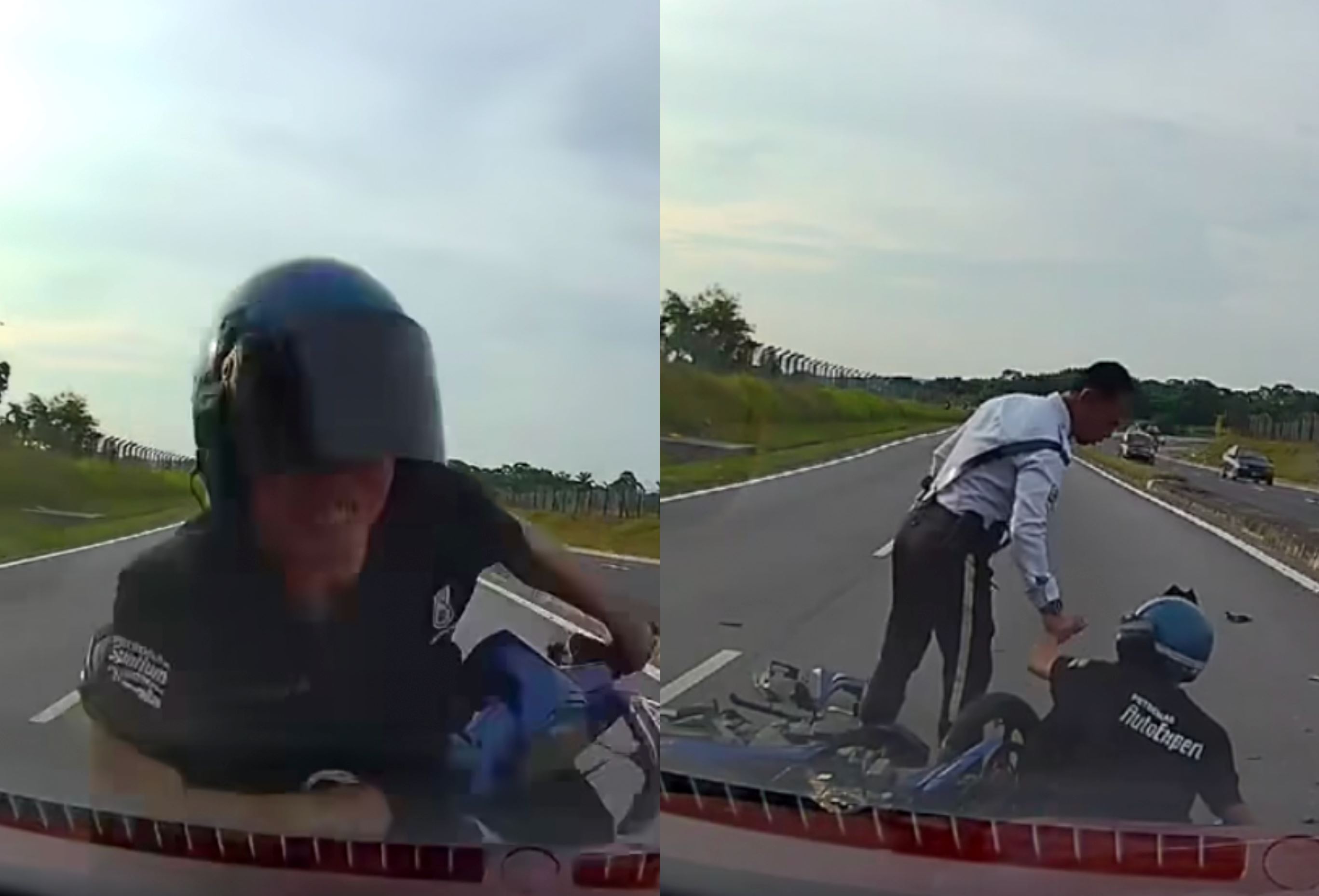 motorcyclist collides with car after attempting to flee roadblock by going against traffic flow
