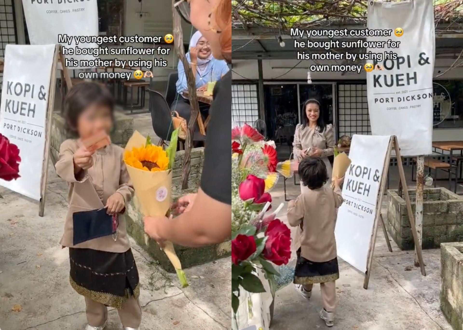 young boy buys sunflowers for his mother using his own money, touching the hearts of many