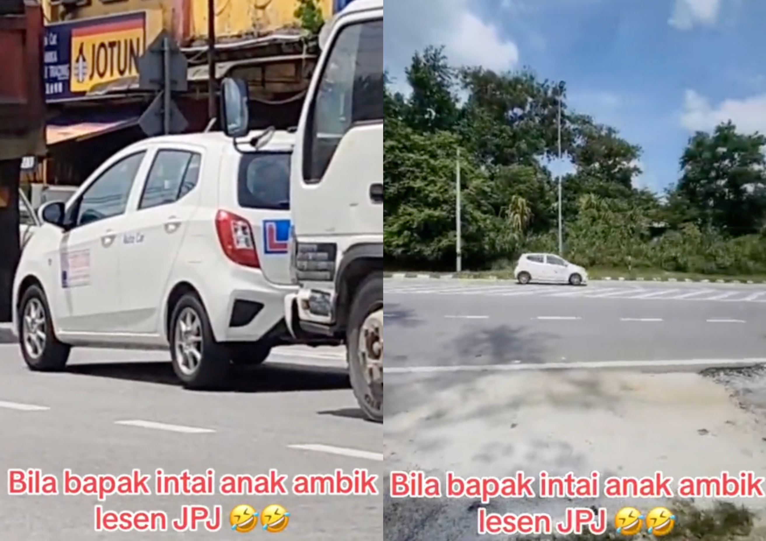 excited father follows his daughter around during her driving test, netizens amused!