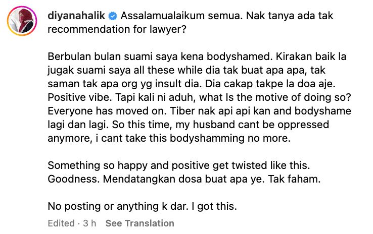 “berbulan suami kena bodyshamed,” isteri aaron aziz kecewa ‘jenaka’ dibuat portal hiburan